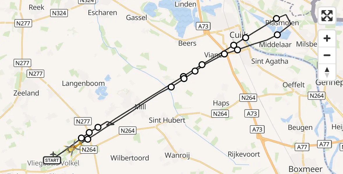 Vluchtroute Traumahelikopter Vliegbasis Volkel - Vliegbasis Volkel, 17 oktober 2026, 21:37