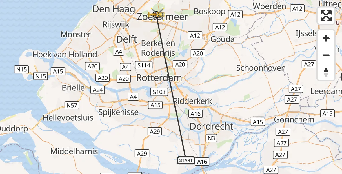 Vluchtroute Traumahelikopter Strijen - Zoetermeer, 17 oktober 2026, 22:28
