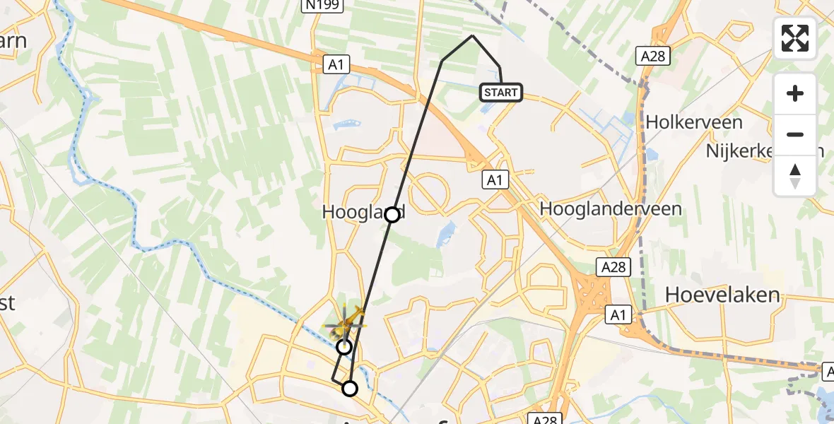 Vluchtroute Traumahelikopter Amersfoort - Hoogland, 17 oktober 2026, 22:40