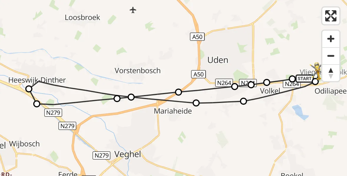 Vluchtroute Traumahelikopter Vliegbasis Volkel - Vliegbasis Volkel, 18 oktober 2026, 00:02