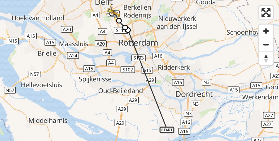 Vluchtroute Traumahelikopter Strijen - Delft, 18 oktober 2026, 06:20