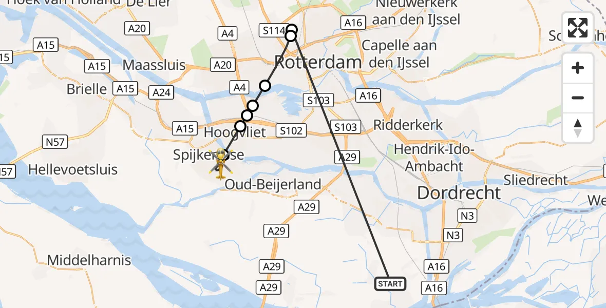Vluchtroute Traumahelikopter Strijen - Spijkenisse, 18 oktober 2026, 07:15
