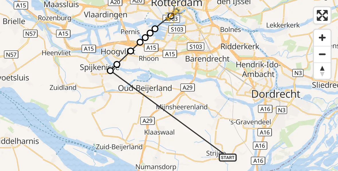 Vluchtroute Traumahelikopter Strijen - Erasmus MC, 18 oktober 2026, 07:53
