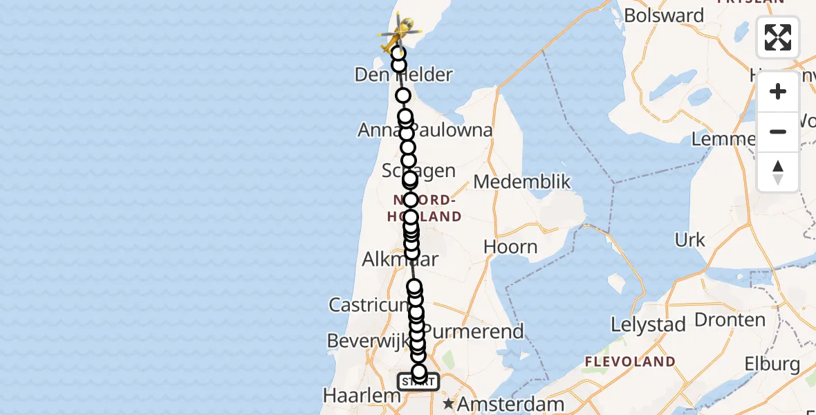 Vluchtroute Traumahelikopter Amsterdam Heliport - Den Hoorn, 18 oktober 2026, 08:01