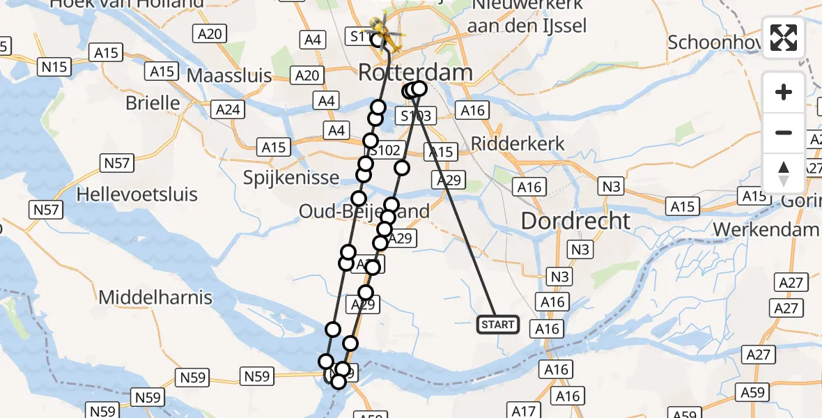 Vluchtroute Traumahelikopter Strijen - Rotterdam The Hague Airport, 18 oktober 2026, 08:11