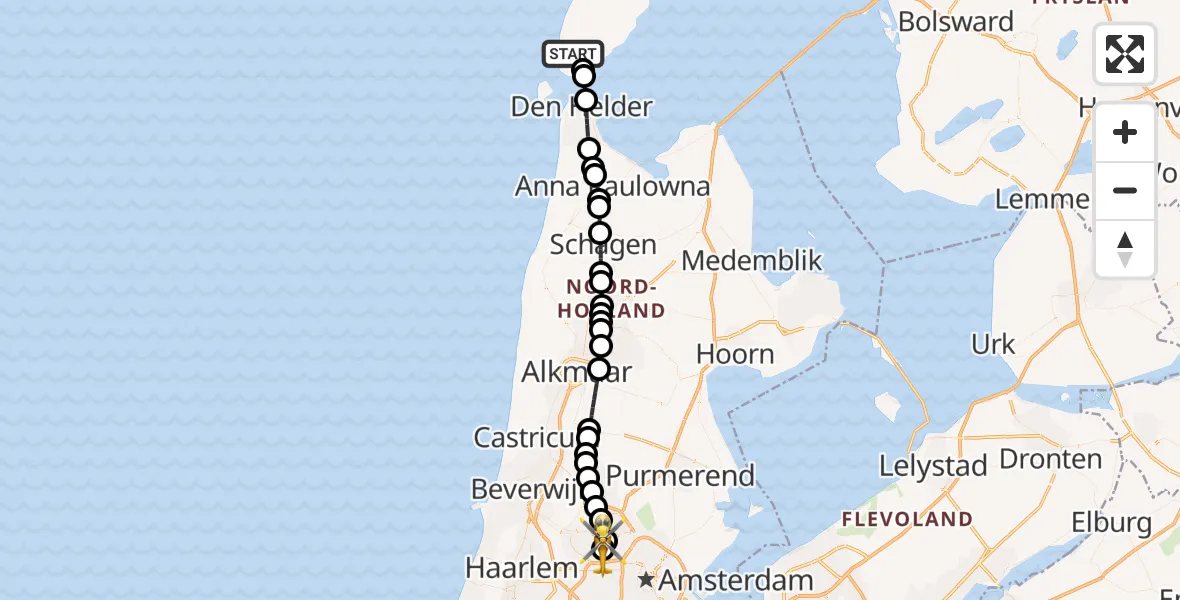 Vluchtroute Traumahelikopter Den Hoorn - Amsterdam Heliport, 18 oktober 2026, 09:36