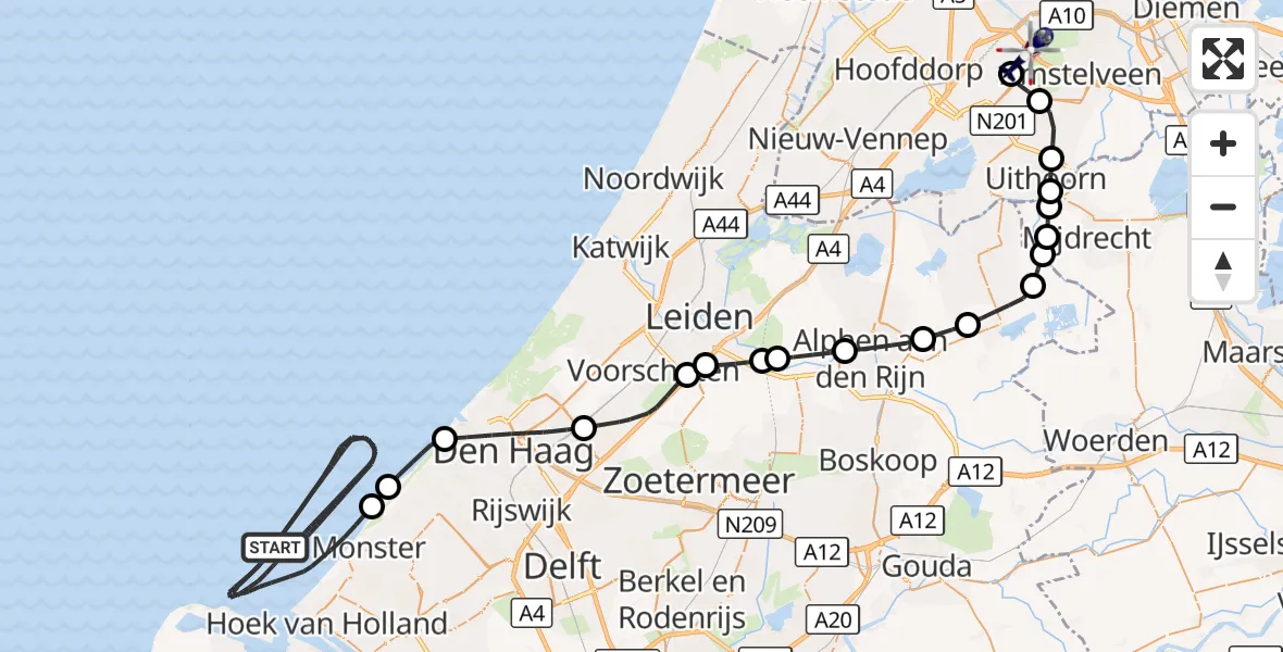 Vluchtroute Politiehelikopter Noordzee - Amsterdam Vliegveld Schiphol, 18 oktober 2026, 11:13