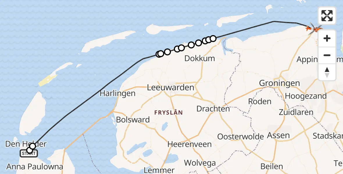 Vluchtroute Kustwachthelikopter Militair vliegveld De Kooy / Den Helder Airport - Noordzee, 18 oktober 2026, 14:02