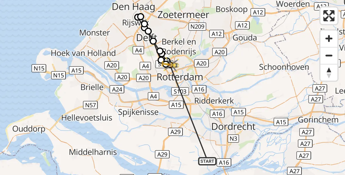 Vluchtroute Traumahelikopter Strijen - Rotterdam The Hague Airport, 18 oktober 2026, 14:06