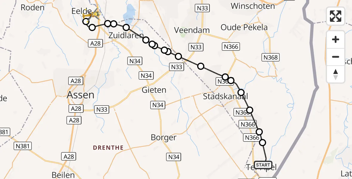 Vluchtroute Traumahelikopter Ter Apel - Groningen Airport Eelde, 18 oktober 2026, 14:09