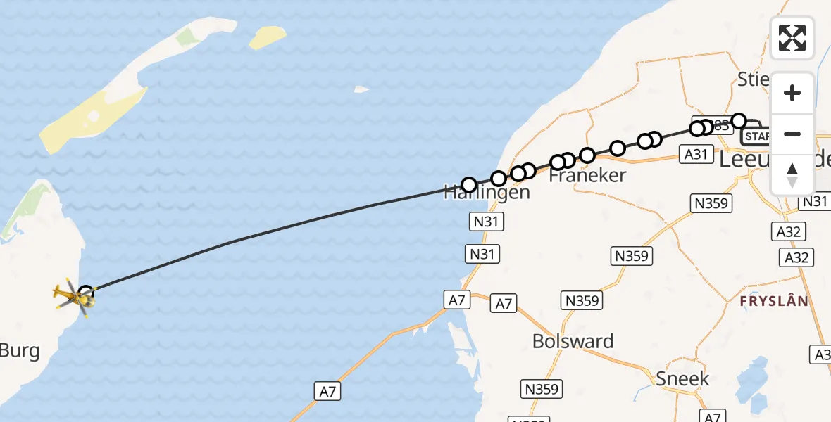 Vluchtroute Ambulancehelikopter Vliegbasis Leeuwarden - Oosterend, 18 oktober 2026, 14:44