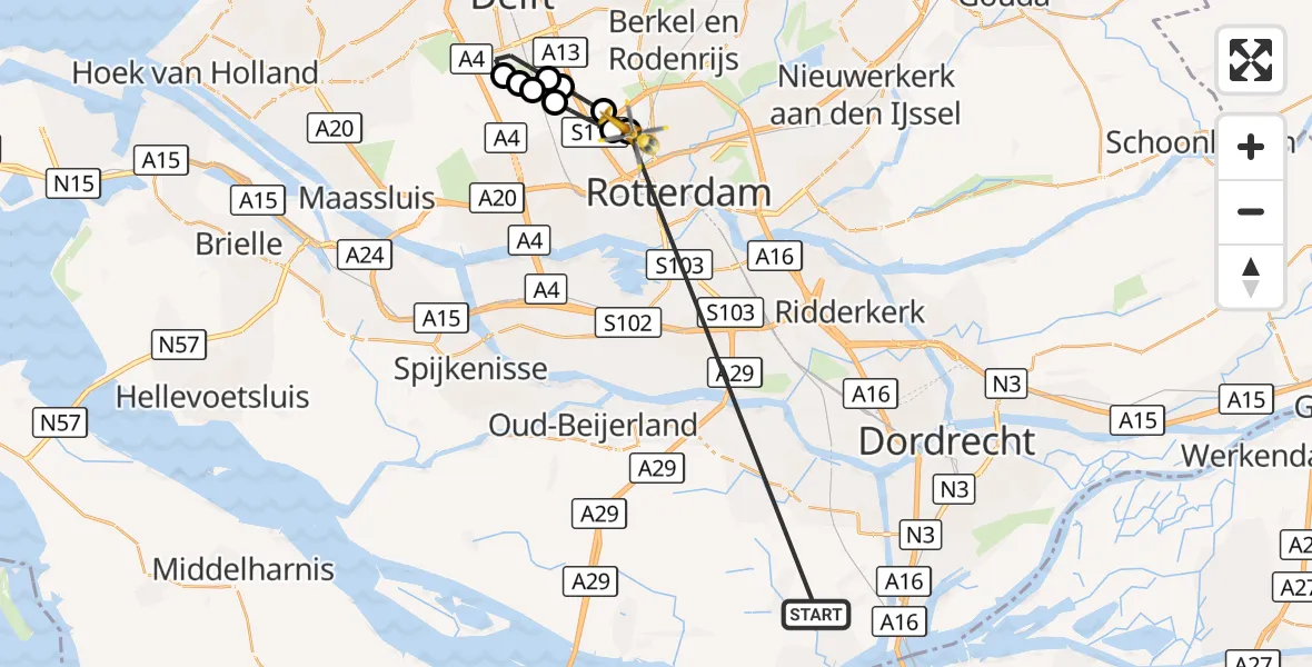 Vluchtroute Traumahelikopter Strijen - Rotterdam The Hague Airport, 18 oktober 2026, 14:47