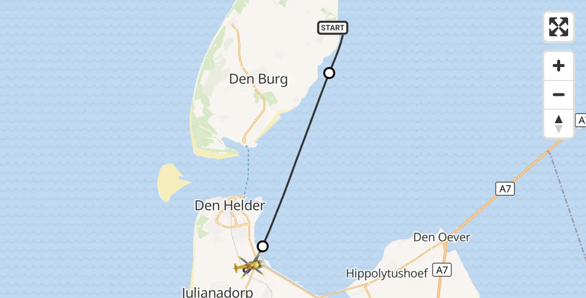 Vluchtroute Ambulancehelikopter Oosterend - Den Helder, 18 oktober 2026, 15:19