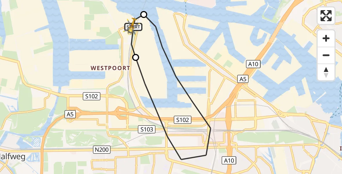 Vluchtroute Traumahelikopter Amsterdam Heliport - Amsterdam Heliport, 18 oktober 2026, 16:41
