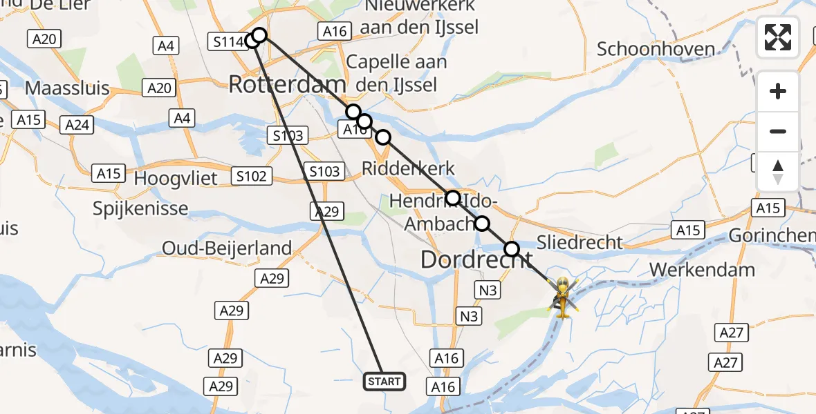 Vluchtroute Traumahelikopter Strijen - Dordrecht, 18 oktober 2026, 19:22