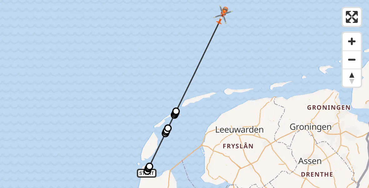 Vluchtroute Kustwachthelikopter Militair vliegveld De Kooy / Den Helder Airport - Noordzee, 18 oktober 2026, 20:17