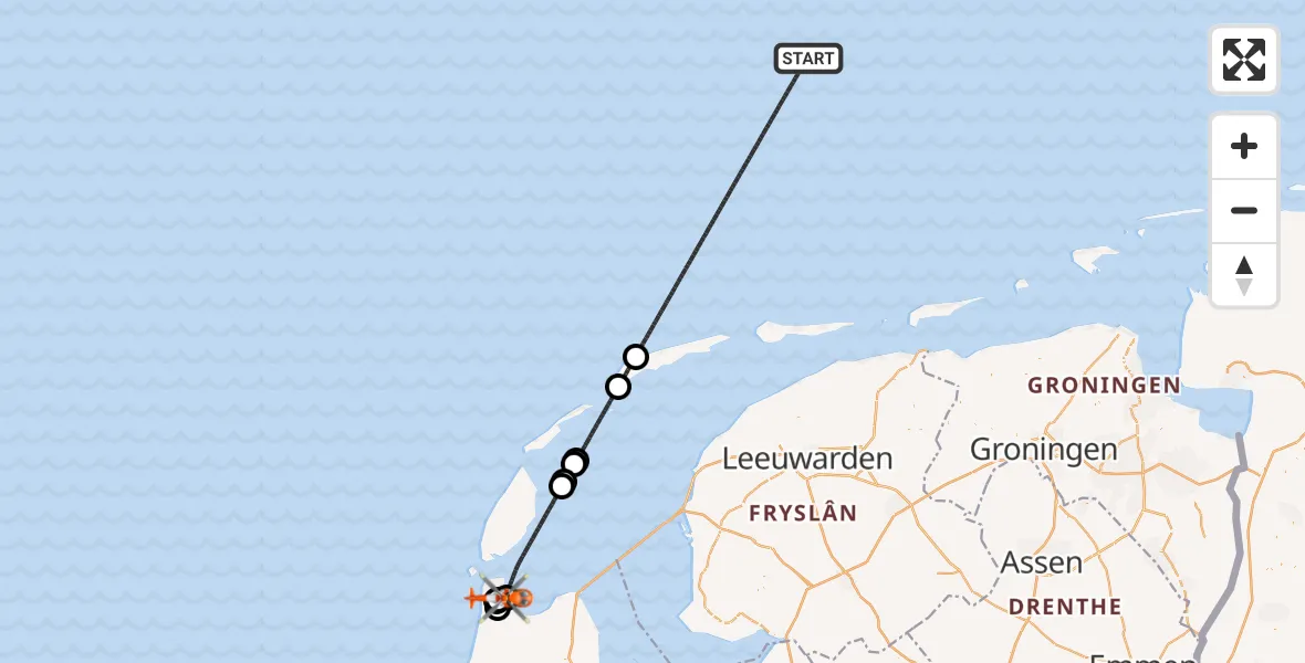 Vluchtroute Kustwachthelikopter Noordzee - Militair vliegveld De Kooy / Den Helder Airport, 18 oktober 2026, 21:34