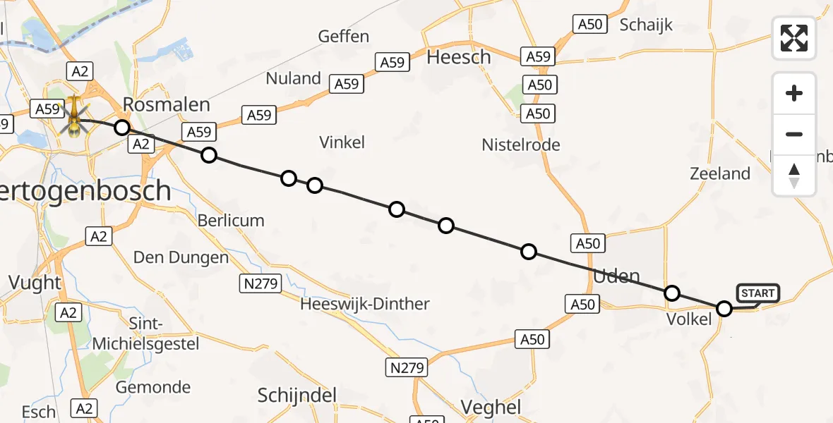 Vluchtroute Traumahelikopter Vliegbasis Volkel - 's-Hertogenbosch, 19 oktober 2026, 06:30