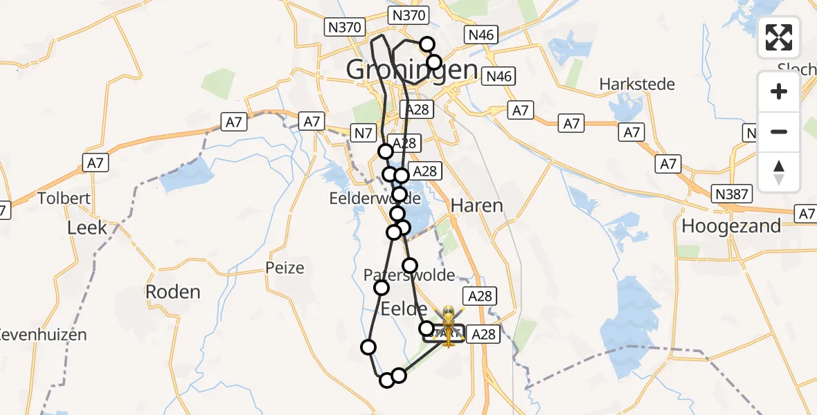 Vluchtroute Traumahelikopter Groningen Airport Eelde - Groningen Airport Eelde, 19 oktober 2026, 08:39