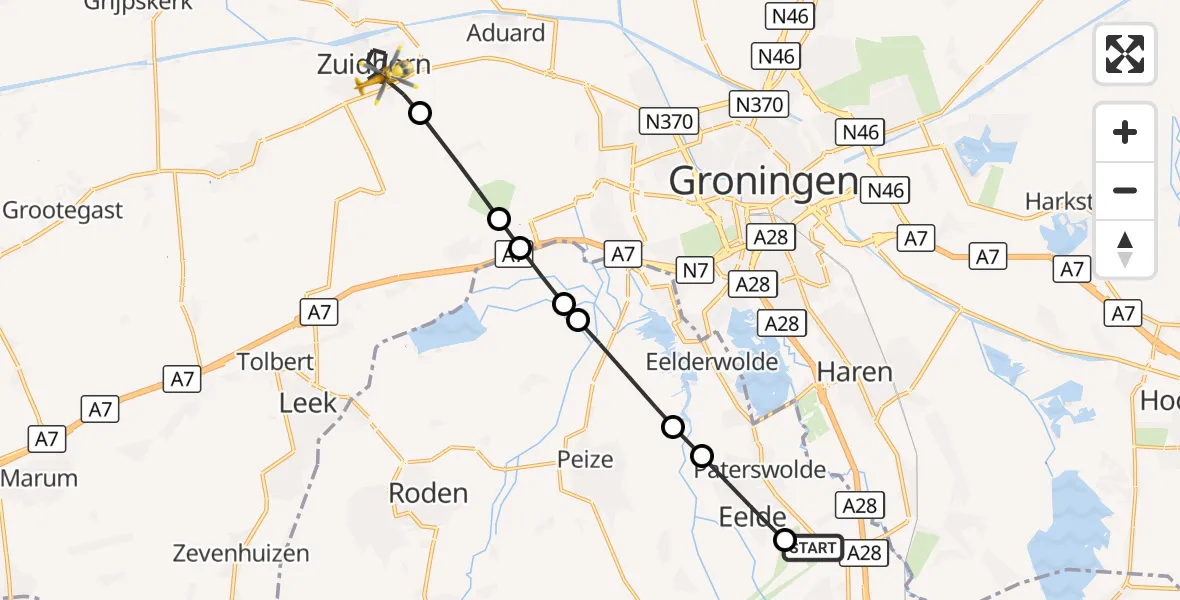 Vluchtroute Traumahelikopter Groningen Airport Eelde - Zuidhorn, 19 oktober 2026, 10:48