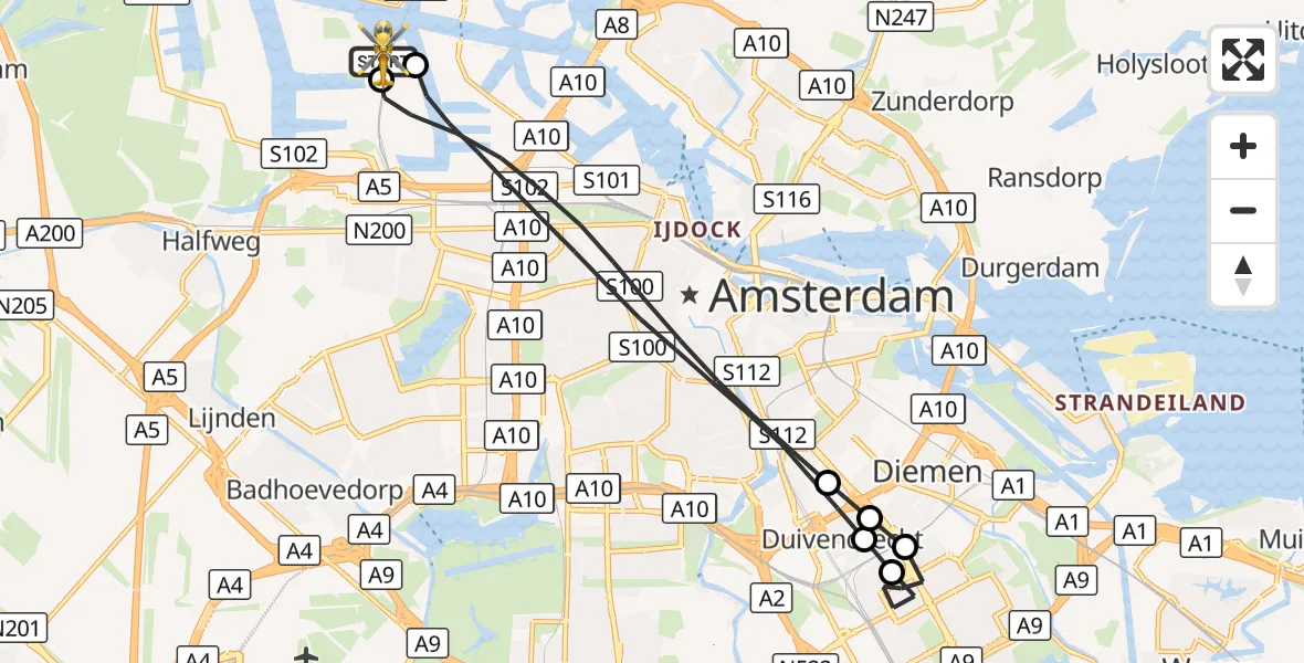 Vluchtroute Traumahelikopter Amsterdam Heliport - Amsterdam Heliport, 19 oktober 2026, 12:04