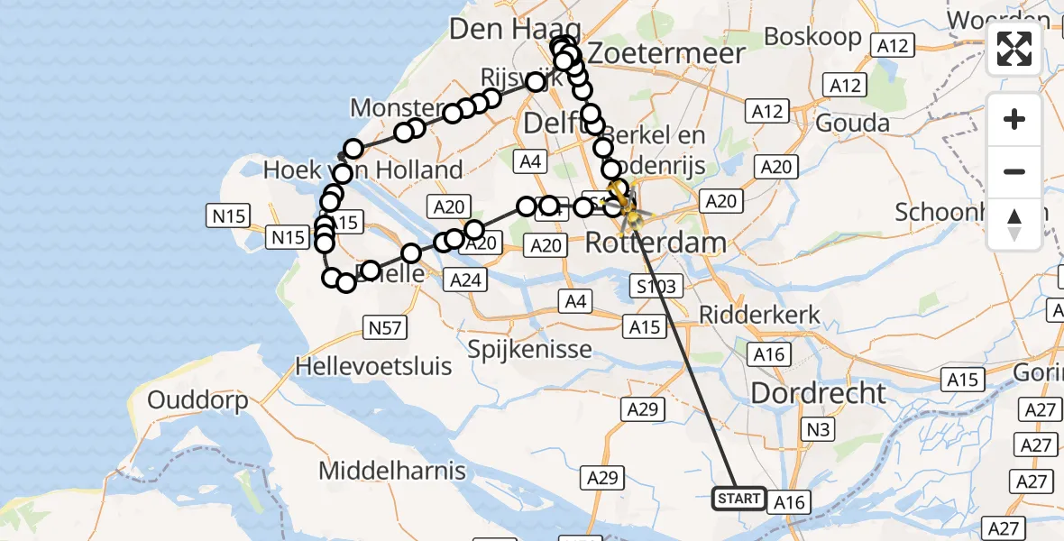 Vluchtroute Traumahelikopter Strijen - Rotterdam The Hague Airport, 19 oktober 2026, 12:35