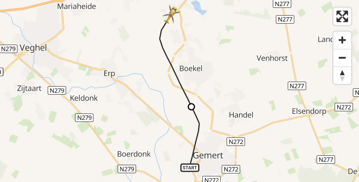 Vluchtroute Traumahelikopter Gemert - Volkel, 19 oktober 2026, 13:47