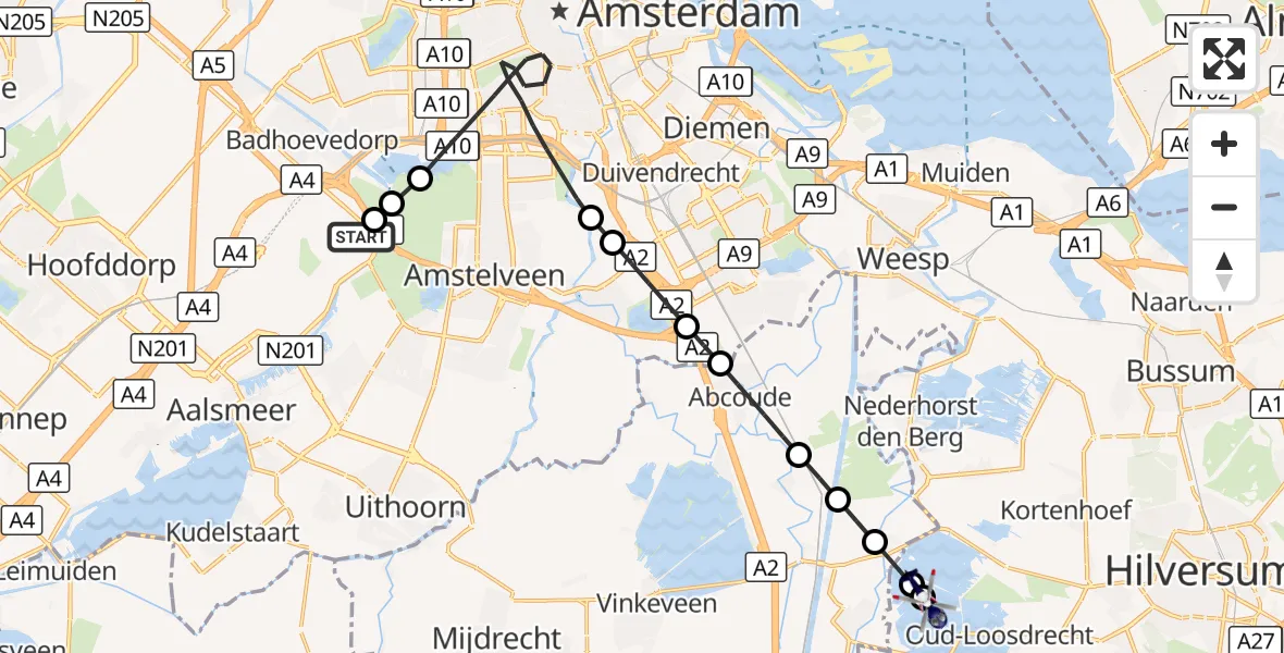 Vluchtroute Politiehelikopter Amsterdam Vliegveld Schiphol - Waterleidingplas, 19 oktober 2026, 14:05