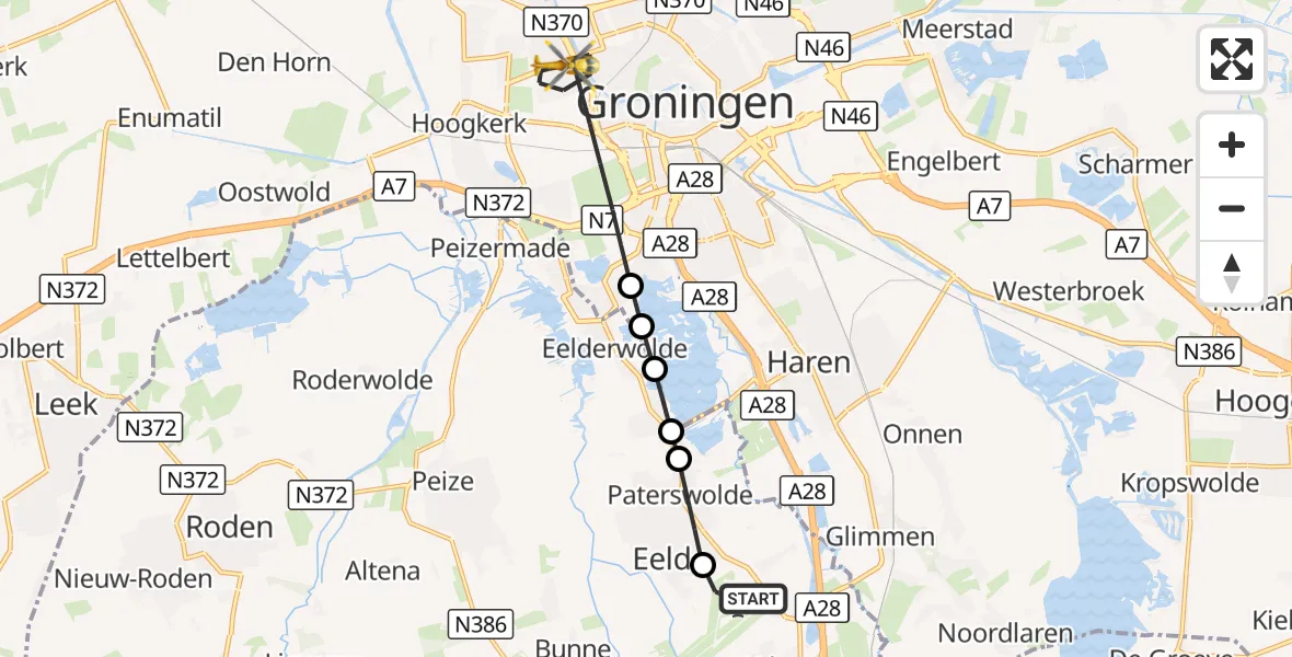 Vluchtroute Traumahelikopter Groningen Airport Eelde - Groningen, 19 oktober 2026, 14:13