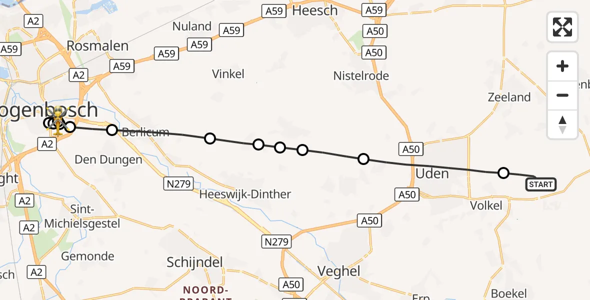 Vluchtroute Traumahelikopter Vliegbasis Volkel - Pettelaar Heliport, 19 oktober 2026, 14:16