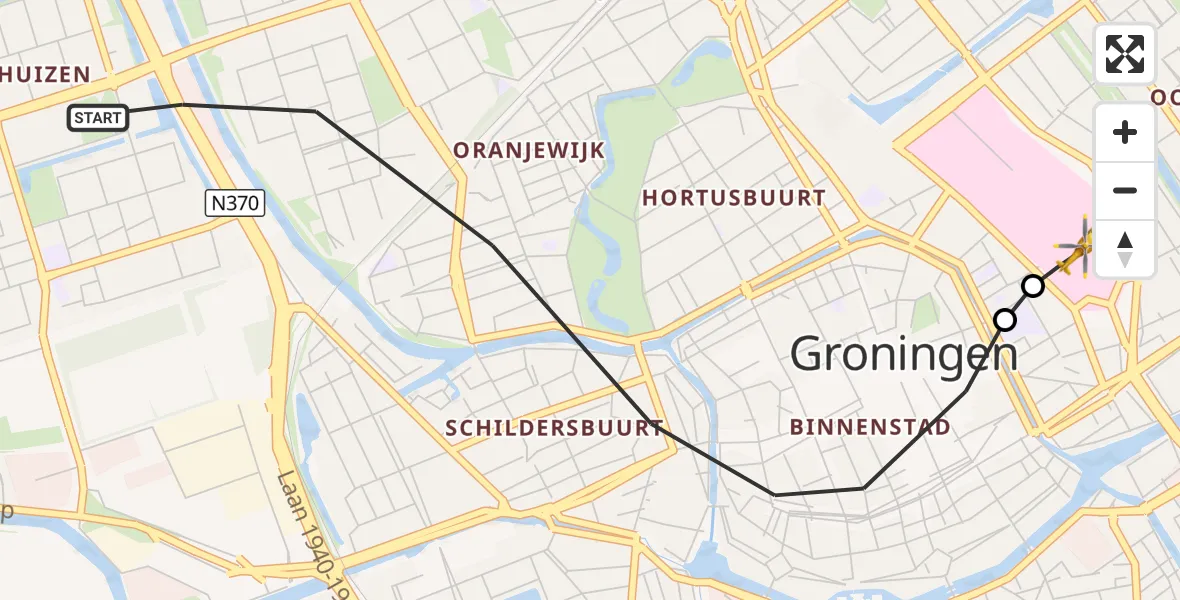 Vluchtroute Traumahelikopter Groningen - Universitair Medisch Centrum Groningen, 19 oktober 2026, 14:53