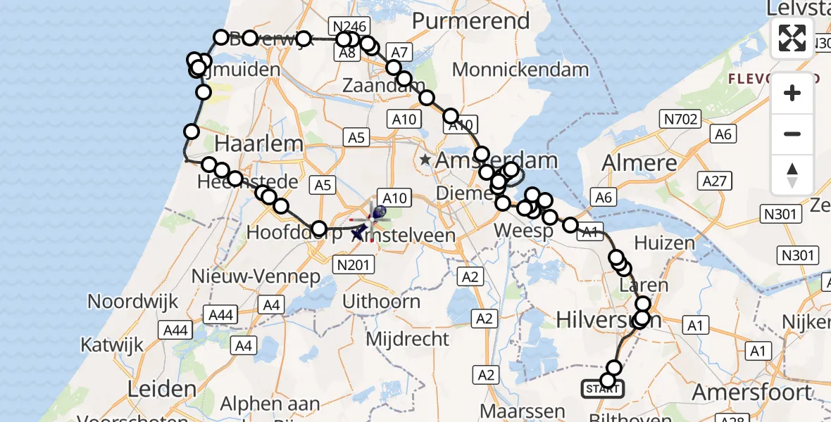 Vluchtroute Politiehelikopter Maartensdijk - Amsterdam Vliegveld Schiphol, 19 oktober 2026, 14:58