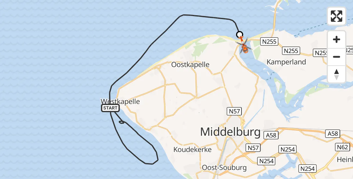 Vluchtroute Kustwachthelikopter Noordzee - Veerse Meer, 19 oktober 2026, 15:36