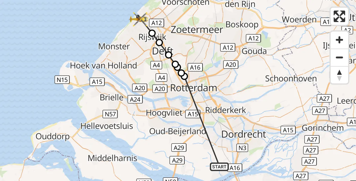 Vluchtroute Traumahelikopter Strijen - 's-Gravenhage, 19 oktober 2026, 15:50