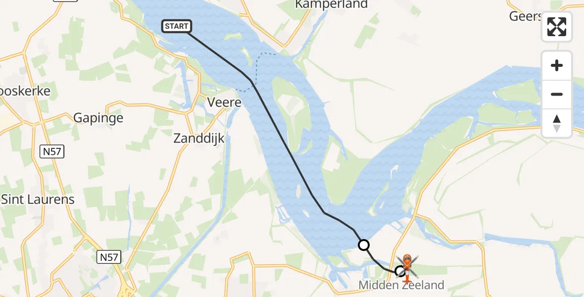Vluchtroute Kustwachthelikopter Veerse Meer - Vliegveld Midden-Zeeland, 19 oktober 2026, 16:08