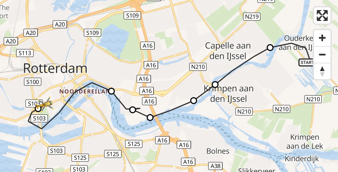 Vluchtroute Traumahelikopter Ouderkerk aan den IJssel - Erasmus MC, 19 oktober 2026, 16:56