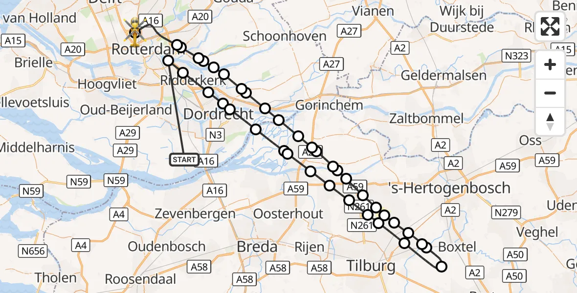 Vluchtroute Traumahelikopter Strijen - Rotterdam The Hague Airport, 19 oktober 2026, 17:24