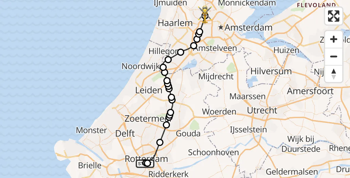 Vluchtroute Traumahelikopter Erasmus MC - Amsterdam Heliport, 19 oktober 2026, 17:24
