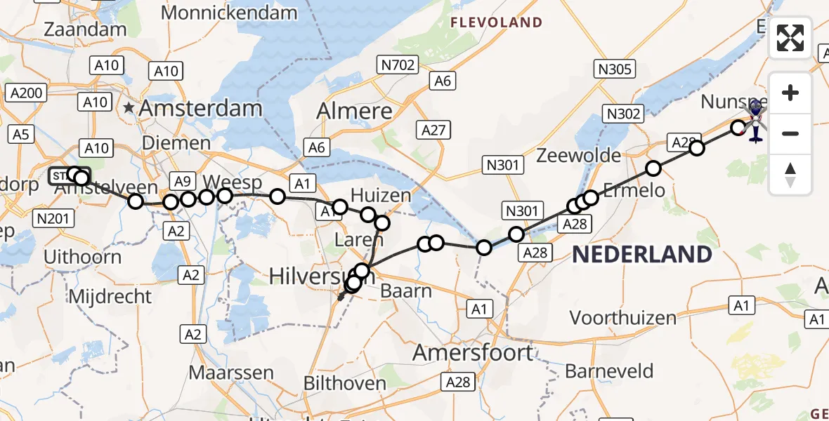 Vluchtroute Politiehelikopter Amsterdam Vliegveld Schiphol - Nunspeet, 19 oktober 2026, 17:46