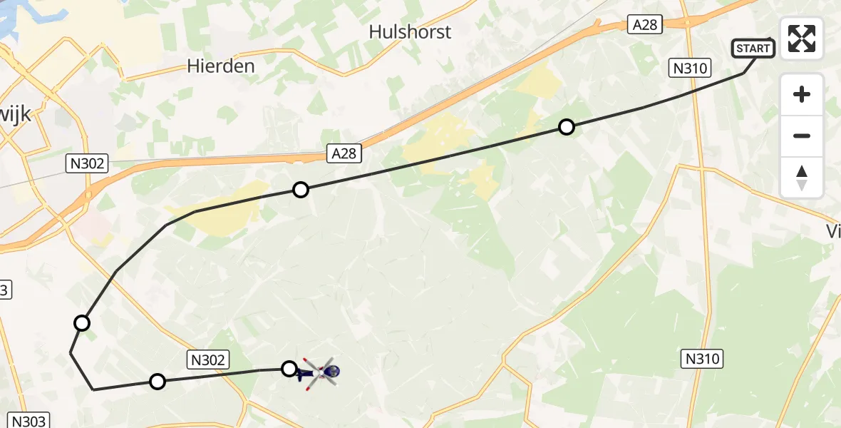 Vluchtroute Politiehelikopter Nunspeet - Ermelo, 19 oktober 2026, 18:03