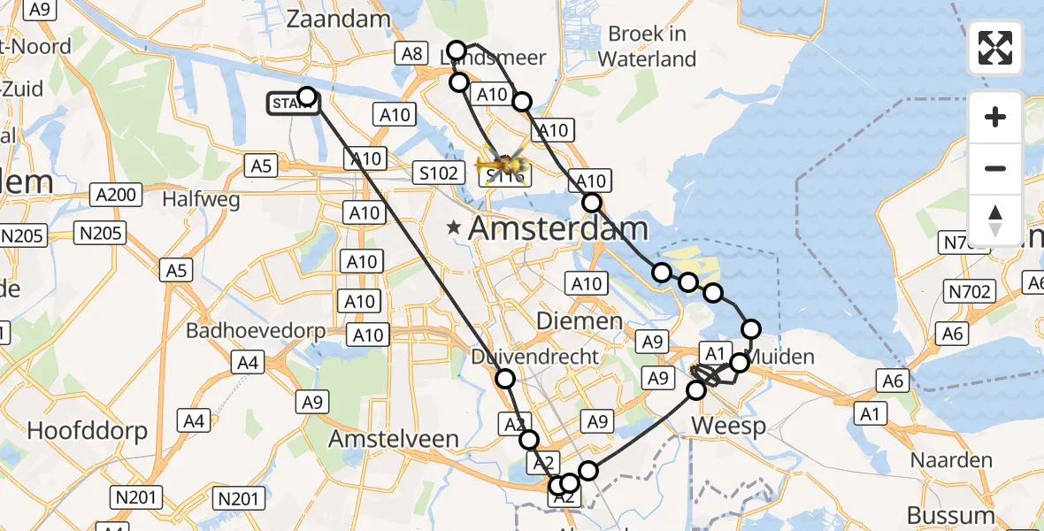 Vluchtroute Traumahelikopter Amsterdam Heliport - Amsterdam, 19 oktober 2026, 18:13
