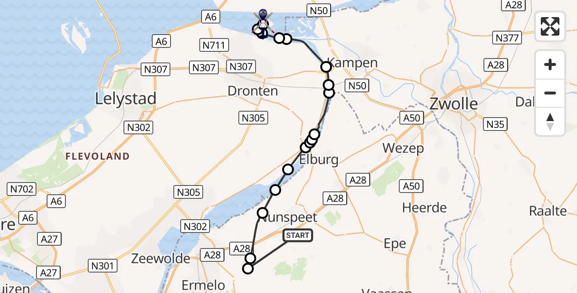 Vluchtroute Politiehelikopter Nunspeet - IJsseloog, 19 oktober 2026, 18:13
