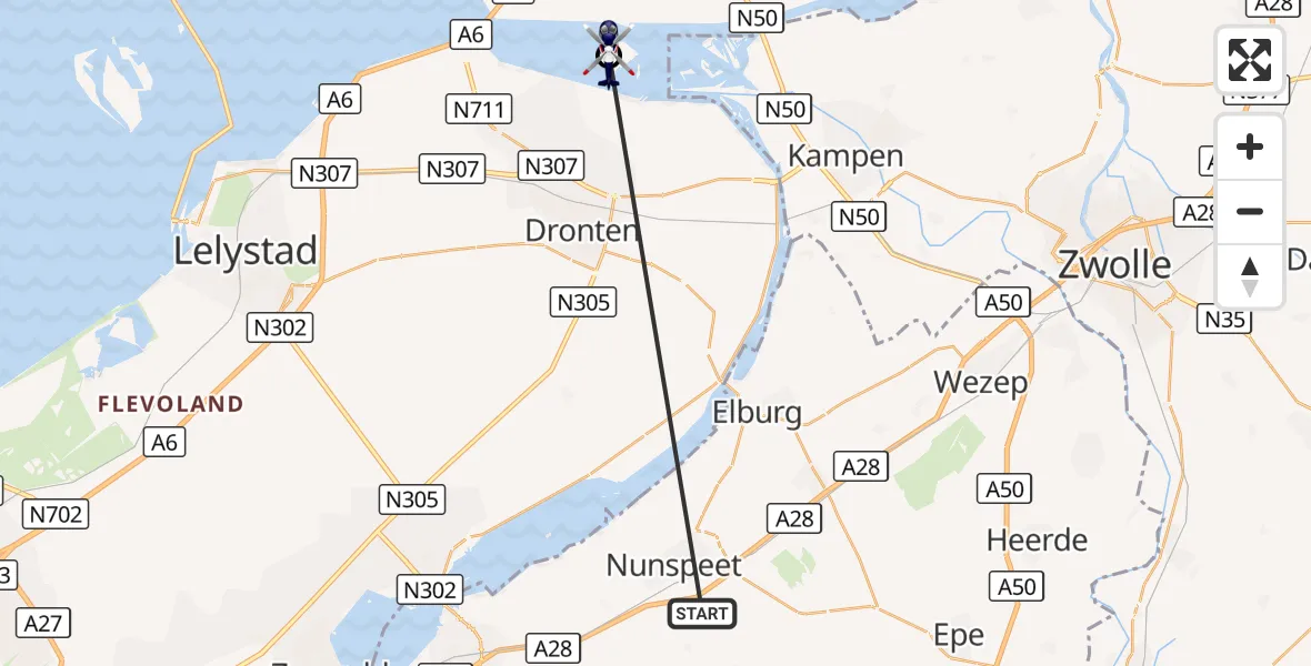 Vluchtroute Politiehelikopter Nunspeet - IJsseloog, 19 oktober 2026, 18:34