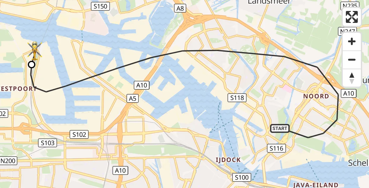 Vluchtroute Traumahelikopter Amsterdam - Amsterdam Heliport, 19 oktober 2026, 18:43