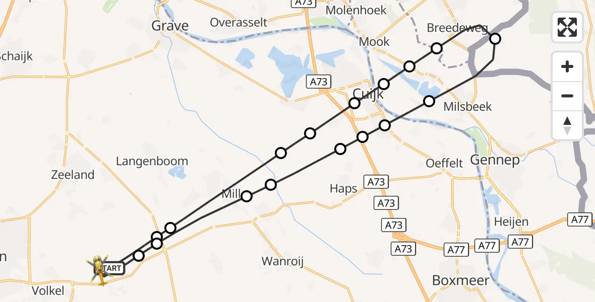 Vluchtroute Traumahelikopter Vliegbasis Volkel - Vliegbasis Volkel, 19 oktober 2026, 19:06