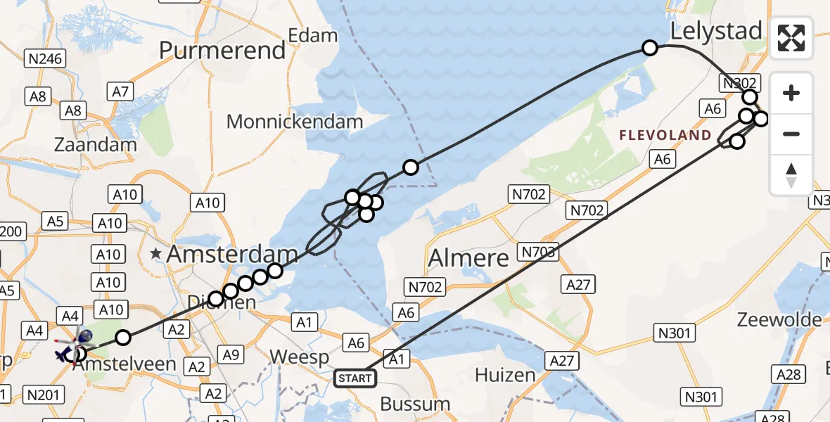 Vluchtroute Politiehelikopter Weesp - Amsterdam Vliegveld Schiphol, 19 oktober 2026, 19:32