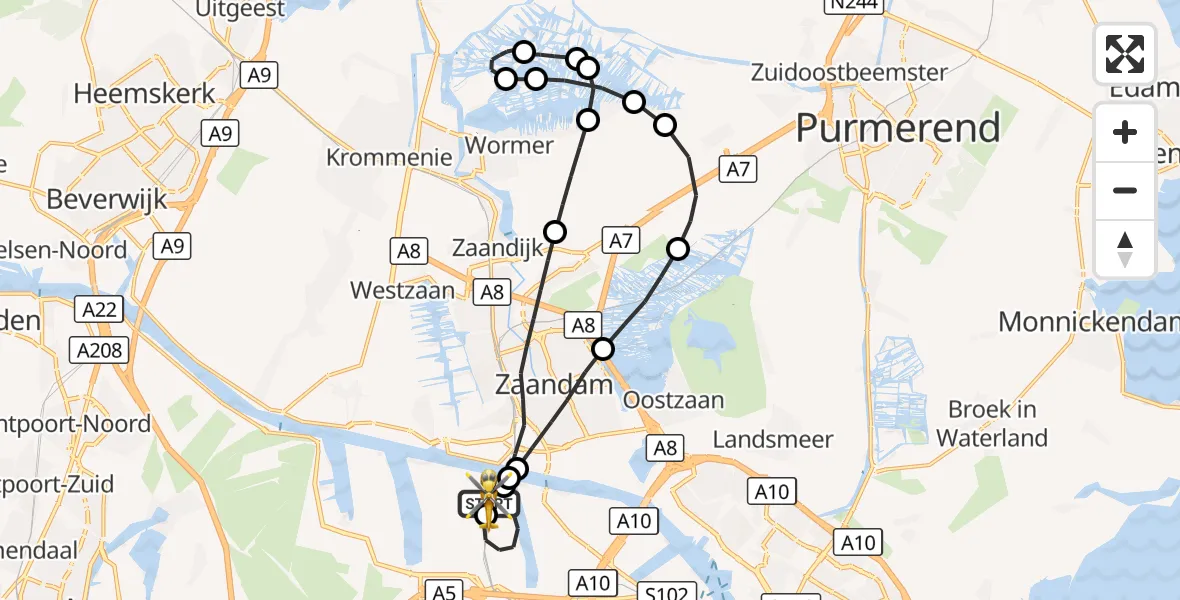 Vluchtroute Traumahelikopter Amsterdam Heliport - Amsterdam Heliport, 19 oktober 2026, 20:25