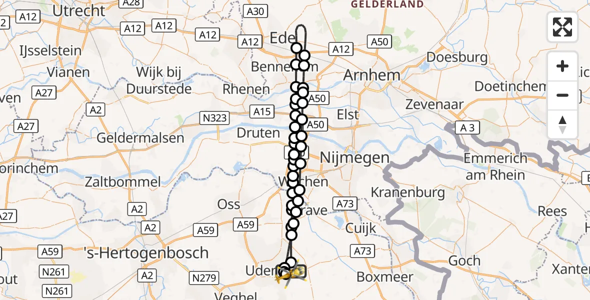 Vluchtroute Traumahelikopter Vliegbasis Volkel - Vliegbasis Volkel, 19 oktober 2026, 21:41