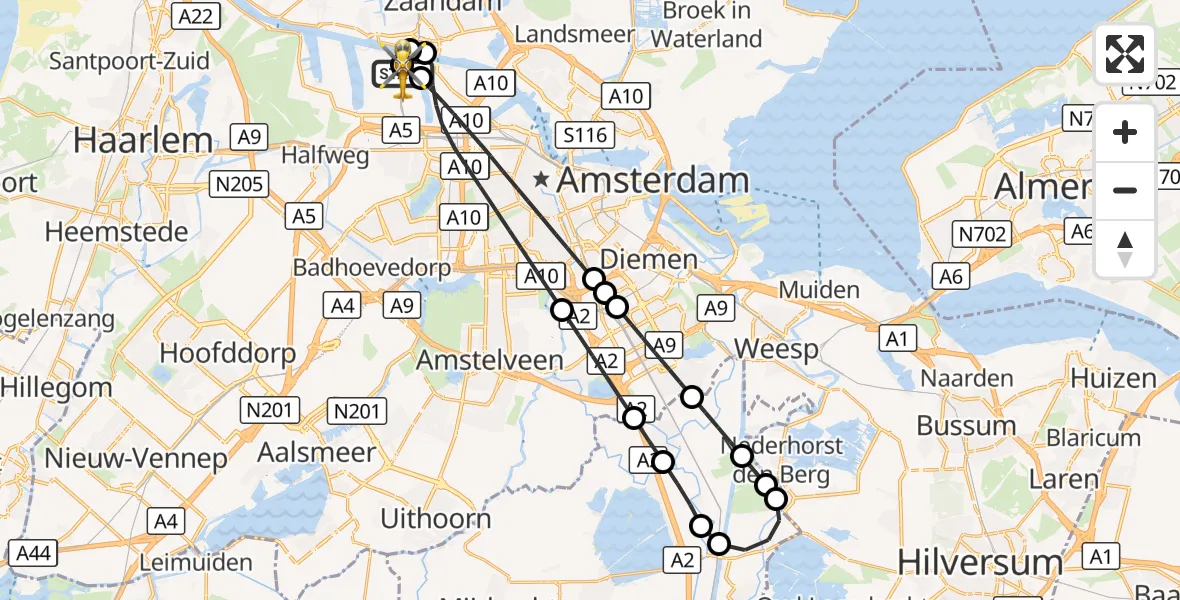Vluchtroute Traumahelikopter Amsterdam Heliport - Amsterdam Heliport, 19 oktober 2026, 22:46