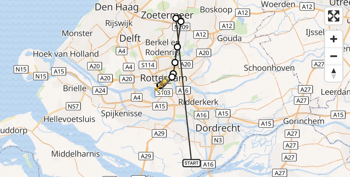 Vluchtroute Traumahelikopter Strijen - Erasmus MC, 20 oktober 2026, 01:09